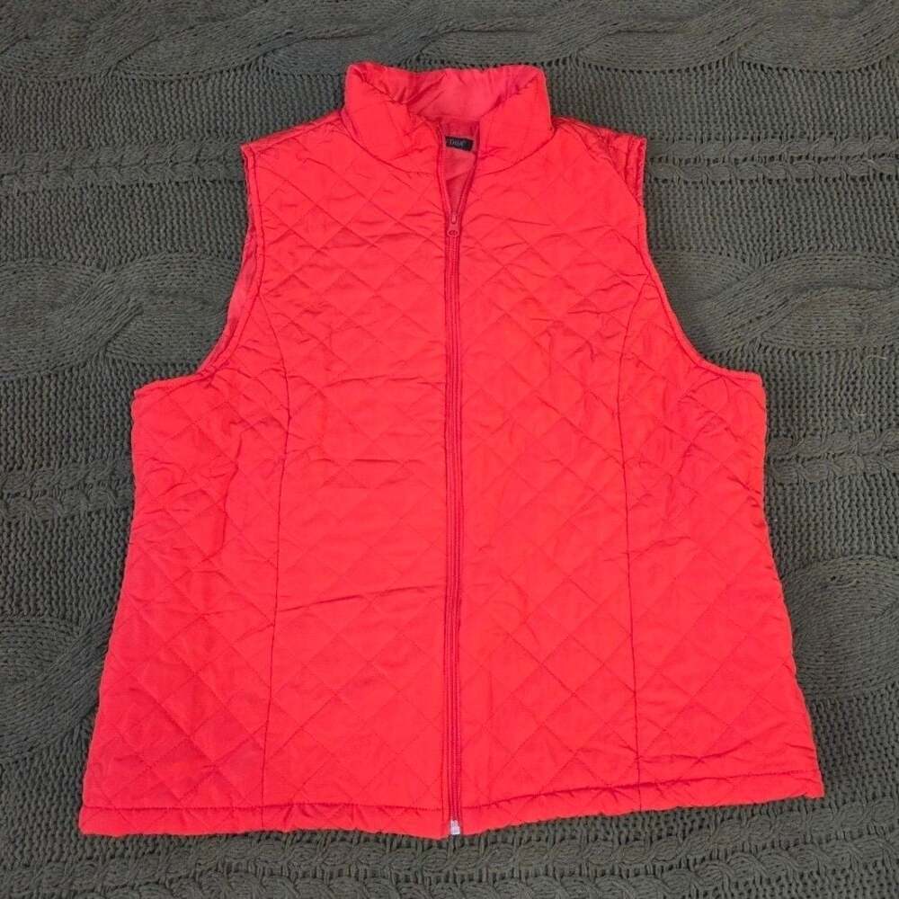 For Cynthia Quilted Lightweight Zip Up Vest Mock Neck Orange Size L